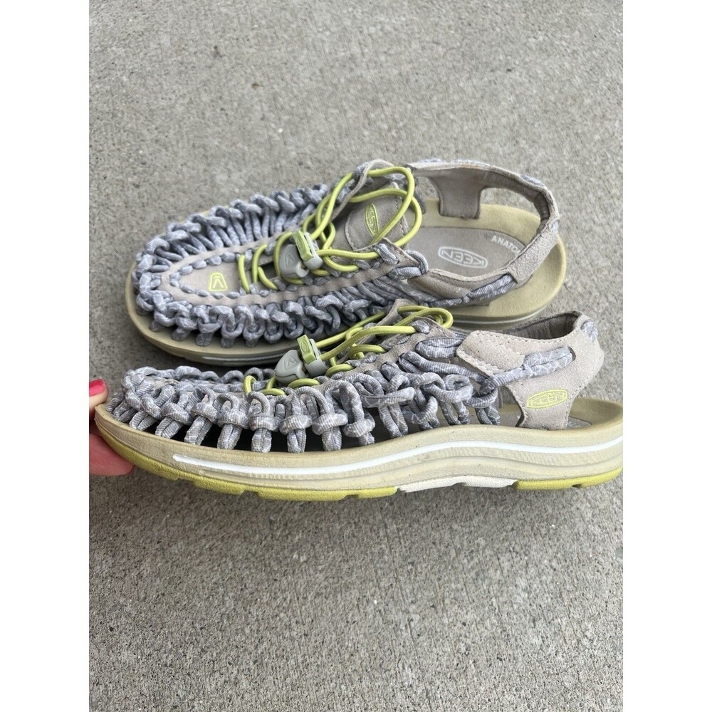 KEEN Uneek Corded Slide Gray & Green Sandals 1014640 Women's Shoes Size 5.5